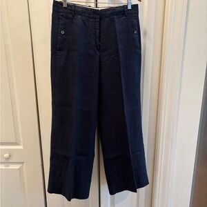 J. Crew Navy Cropped Wide-Leg Trousers Linen